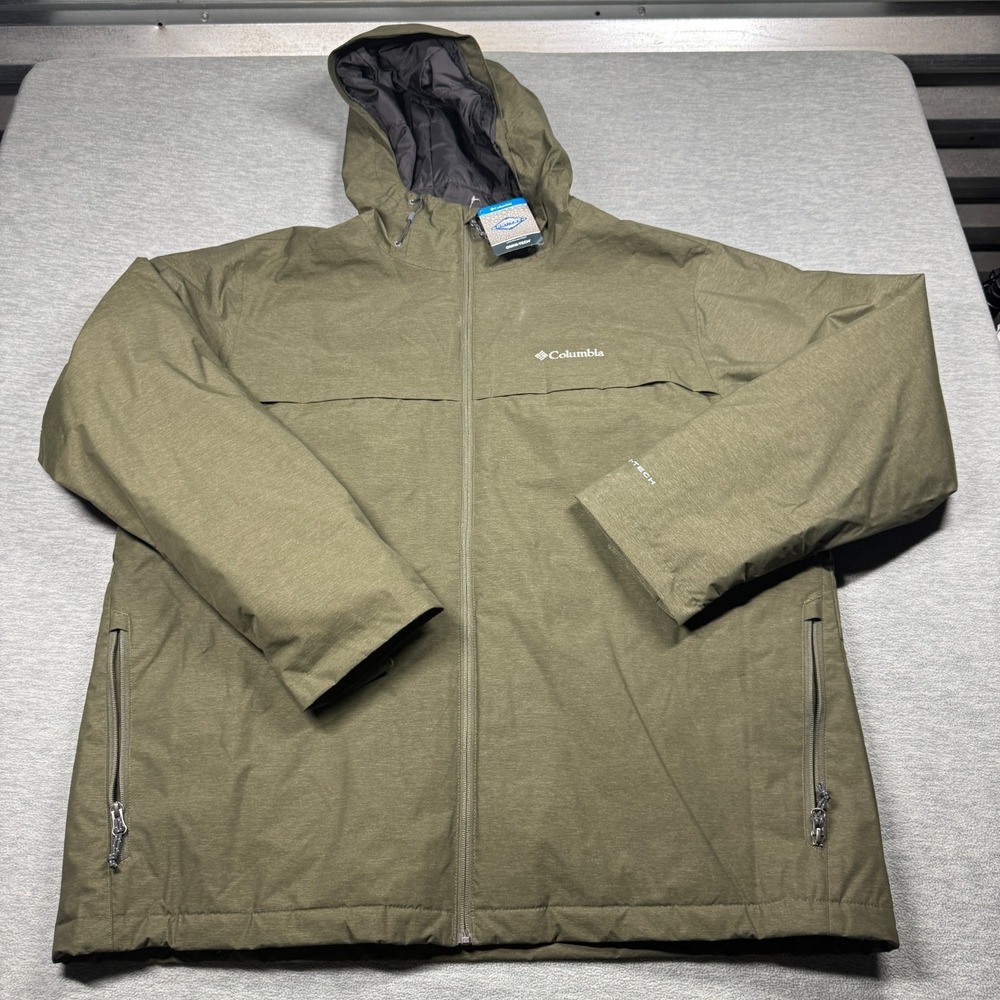 Columbia Jacket Men XXL Green Byers Peak Novelty Hooded Omni-Tech Waterproof Coa